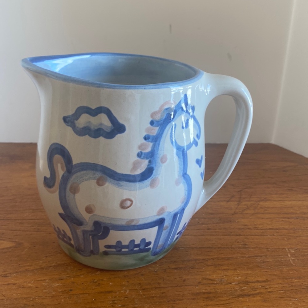 Vintage M.A. Hadley folk art studio pottery 5” Horse design pouring pitcher